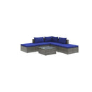 Garden Lounge Set With Dark Blue Cushions Grey Poly Rattan 6 Piece