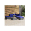 Garden Lounge Set With Dark Blue Cushions Grey Poly Rattan 6 Piece