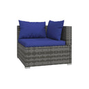 Garden Lounge Set With Dark Blue Cushions Grey Poly Rattan 6 Piece
