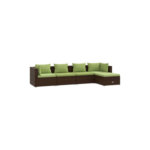 Garden Lounge Set Brown Poly Rattan With Cushions 5 Piece