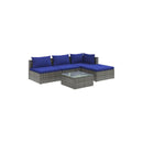 Garden Lounge Set Poly Rattan Grey With Cushions 5 Piece