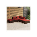 Garden Lounge Set With Fabric Cushions Poly Rattan Brown 5 Piece