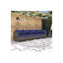 Garden Lounge Set With Dark Blue Cushions 4 Piece Grey Poly Rattan