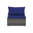 Garden Lounge Set With Dark Blue Cushions 4 Piece Grey Poly Rattan