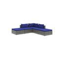Garden Lounge Set With Dark Blue Cushions Grey Poly Rattan 5 Piece
