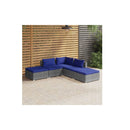 Garden Lounge Set With Dark Blue Cushions Grey Poly Rattan 5 Piece