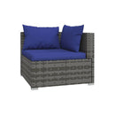 Garden Lounge Set With Dark Blue Cushions Grey Poly Rattan 5 Piece