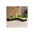 Garden Lounge Set With Fabric Cushions Poly Rattan Brown 5 Piece