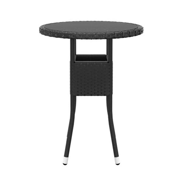 Garden Table 60 X 75 Cm Tempered Glass And Poly Rattan Black