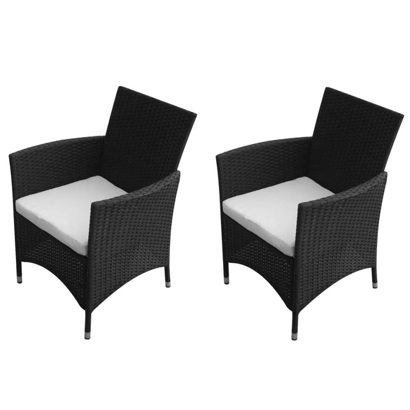 Garden Chairs Poly Rattan (2 Pcs) - Black