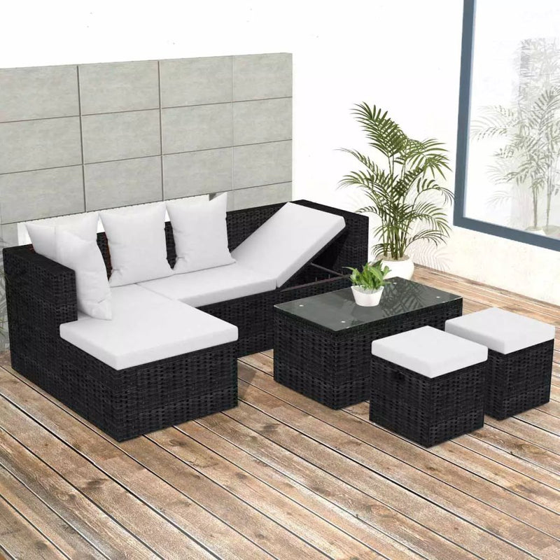 Garden Poly Rattan Corner Sofa Set (12 Pcs) - Black