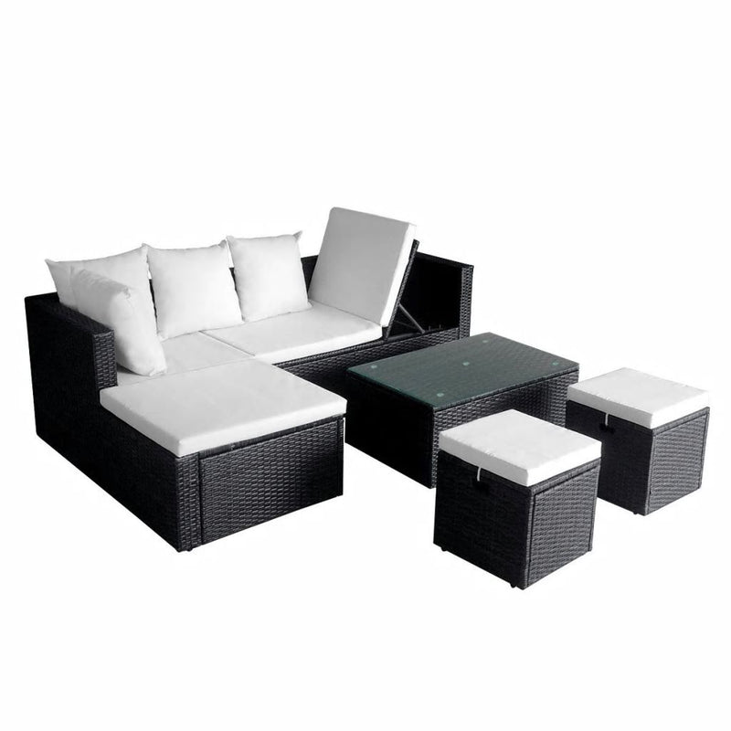 Garden Poly Rattan Corner Sofa Set (12 Pcs) - Black