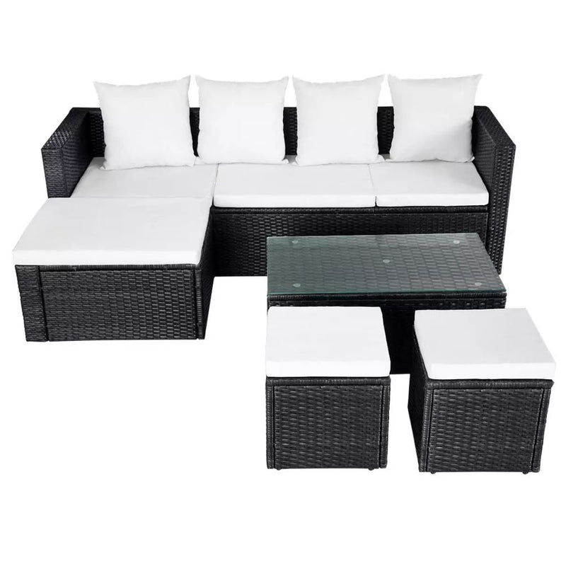 Garden Poly Rattan Corner Sofa Set (12 Pcs) - Black