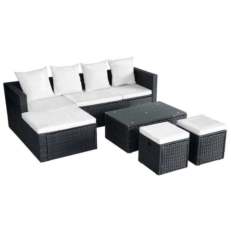 Garden Poly Rattan Corner Sofa Set (12 Pcs) - Black