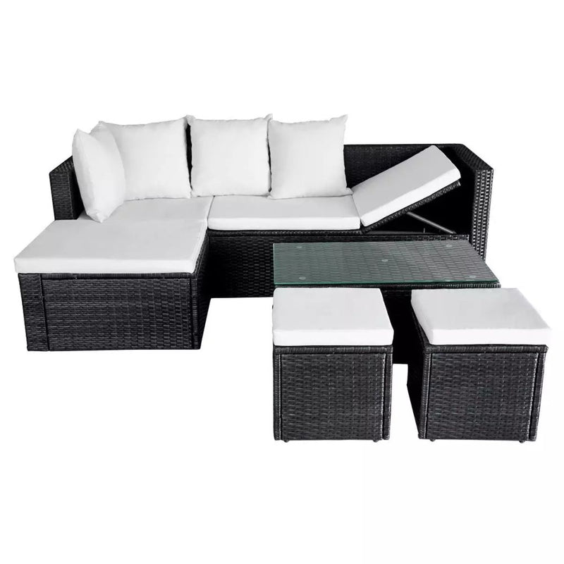 Garden Poly Rattan Corner Sofa Set (12 Pcs) - Black