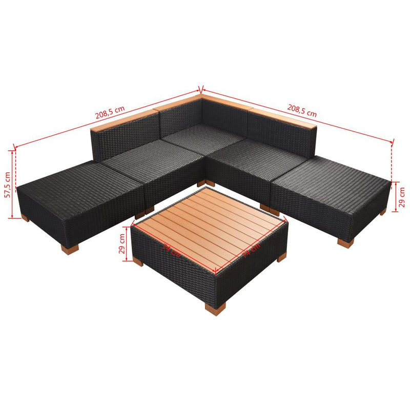 Garden Sofa Rattan Poly Wood Top Set (15 Pcs) - Black