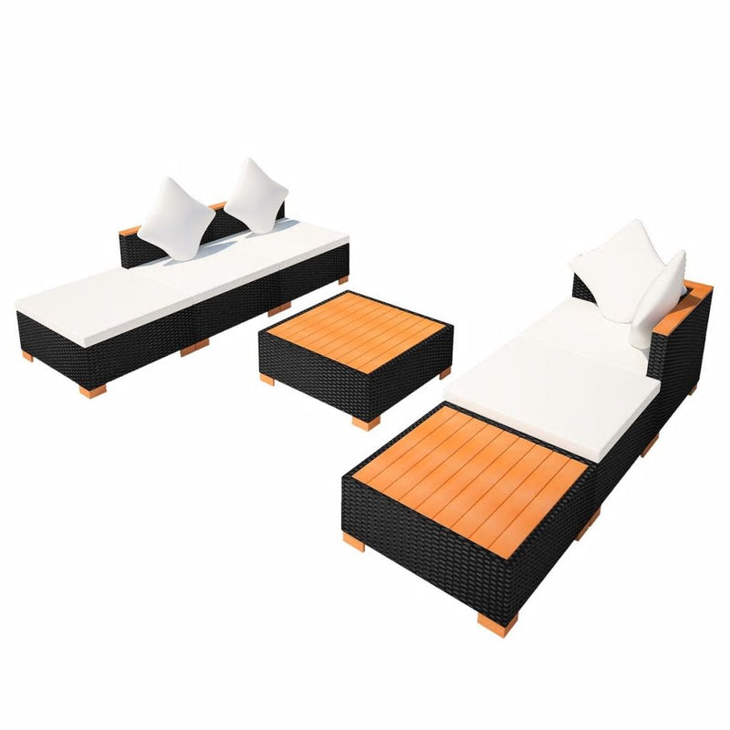 Garden Sofa Rattan Poly Wood Top Set (16 Pcs) - Black