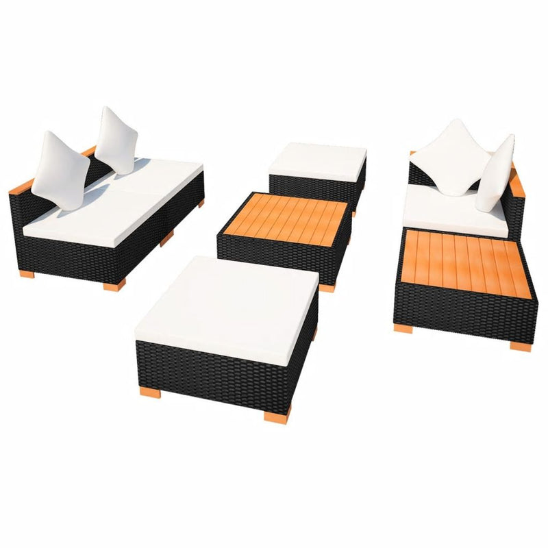 Garden Sofa Rattan Poly Wood Top Set (16 Pcs) - Black
