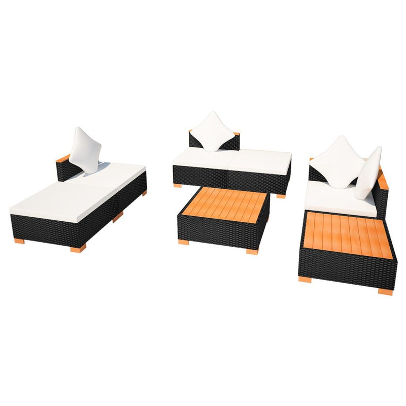Garden Sofa Rattan Poly Wood Top Set (16 Pcs) - Black