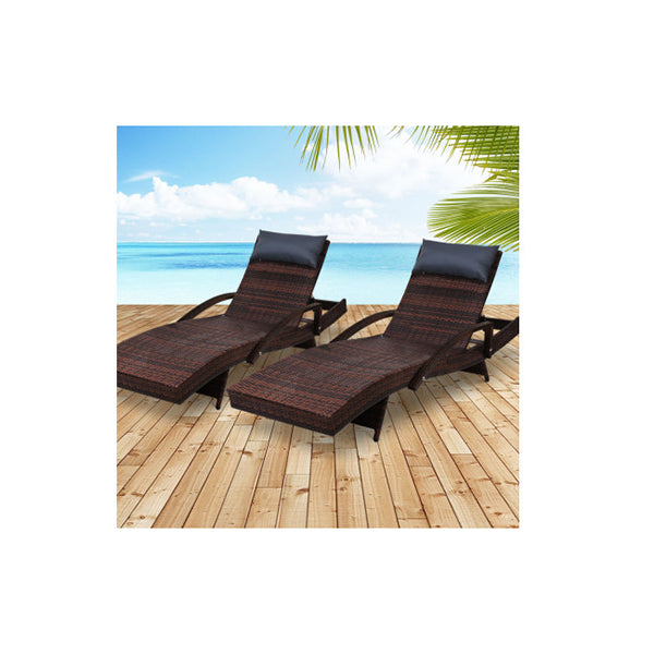 2Pcs Sun Lounge Outdoor Furniture Wicker Rattan Day Bed Garden Patio