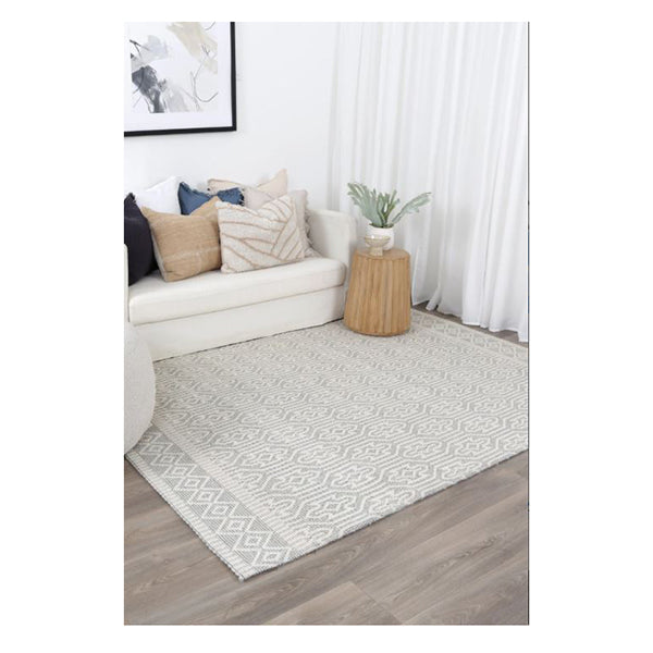 Geometric Light Grey Wool Rug