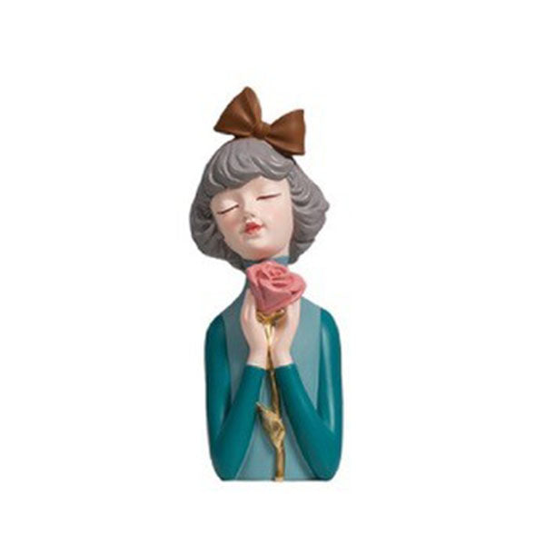 Girl With A Rose Figurine Blue