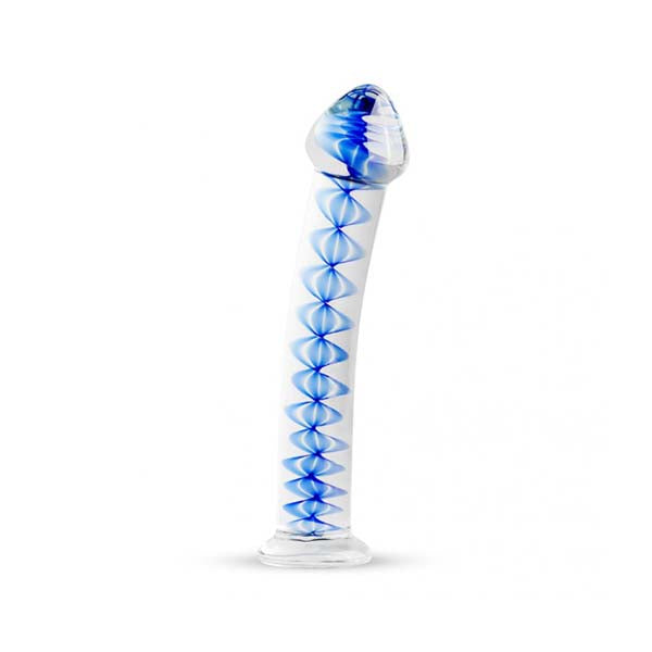 Glass Dildo Transparent Blue Spiral