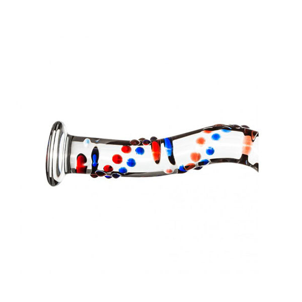 Glass Dildo With Blue And Red Dots