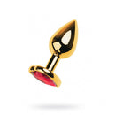 Gold Metal Anal Plug W Red Ruby Heart Crystal Small