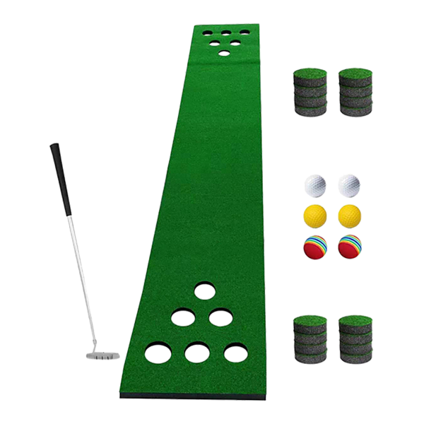 Golf Putting Matt Pong Game Toy Set Green With 2 Putters 6 Balls