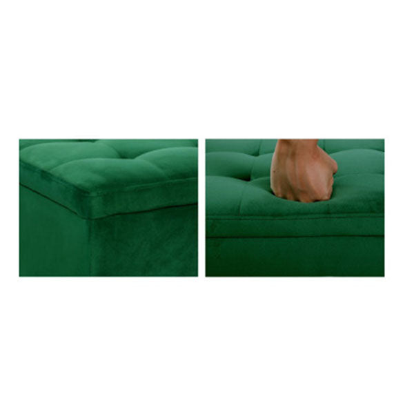 Green Velvet Footstool Rest Chest Couch Storage Ottoman Blanket Box