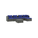 Grey 6 Piece Garden Lounge Set With Dark Blue Cushions Poly Rattan
