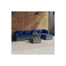 Grey 6 Piece Garden Lounge Set With Dark Blue Cushions Poly Rattan