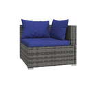 Grey 6 Piece Garden Lounge Set With Dark Blue Cushions Poly Rattan