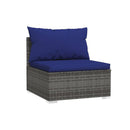 Grey 6 Piece Garden Lounge Set With Dark Blue Cushions Poly Rattan