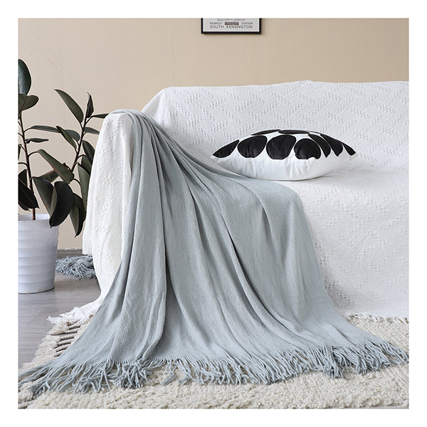 Grey Acrylic Knitted Throw Blanket