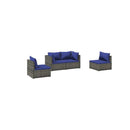 Grey Garden Lounge Set Poly Rattan 4 Piece With Dark Blue Cushions