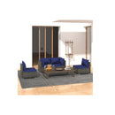 Grey Garden Lounge Set Poly Rattan 4 Piece With Dark Blue Cushions