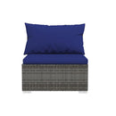 Grey Garden Lounge Set Poly Rattan 4 Piece With Dark Blue Cushions