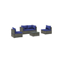 Grey Garden Lounge Set Poly Rattan 5 Piece With Dark Blue Cushions