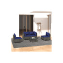 Grey Garden Lounge Set Poly Rattan 5 Piece With Dark Blue Cushions