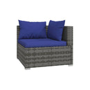 Grey Garden Lounge Set Poly Rattan 5 Piece With Dark Blue Cushions