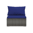 Grey Garden Lounge Set Poly Rattan 5 Piece With Dark Blue Cushions