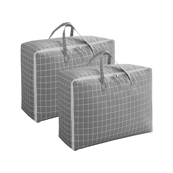 Grey Plaid Extra Large Storage Luggage Bag