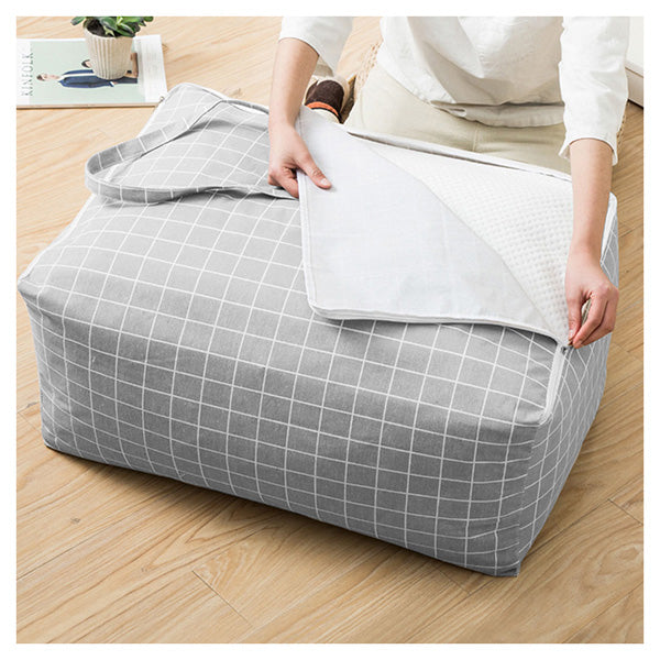 Grey Plaid Extra Large Storage Luggage Bag