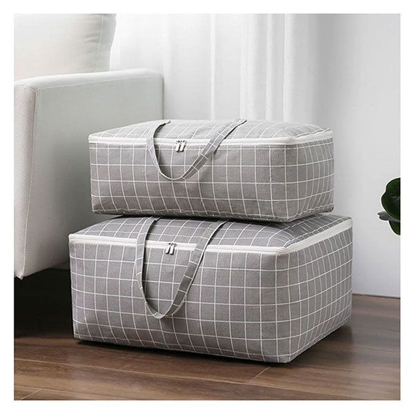 Grey Plaid Medium Storage Luggage Bag