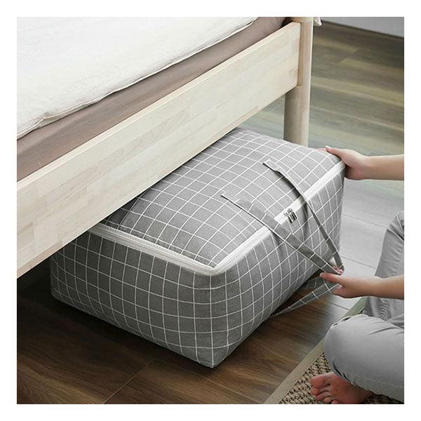 Grey Plaid Extra Large Storage Luggage Bag