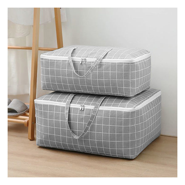 Grey Plaid Extra Large Storage Luggage Bag