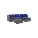 Grey Poly Rattan Garden Lounge Set 5 Piece With Cushions