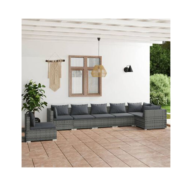 Grey Poly Rattan Outdoor Patio Lounge With Cushions